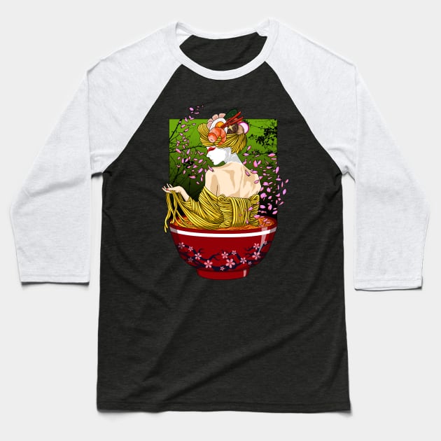 Geisha Ramen Baseball T-Shirt by drixalvarez